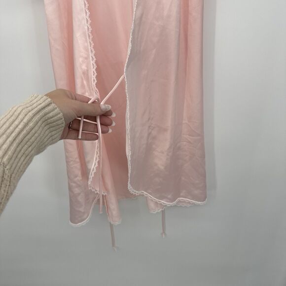 Indulgence Vintage Pink Satin Lace Robe Size Small Coquette - Picture 4 of 10